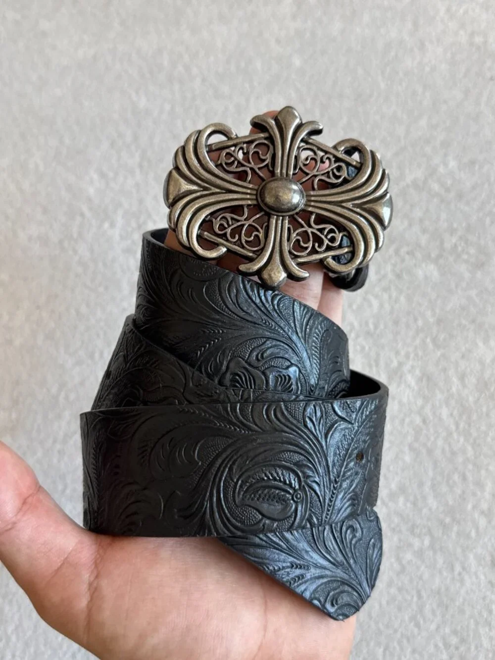 Black Floral Embossed Filigree Belt